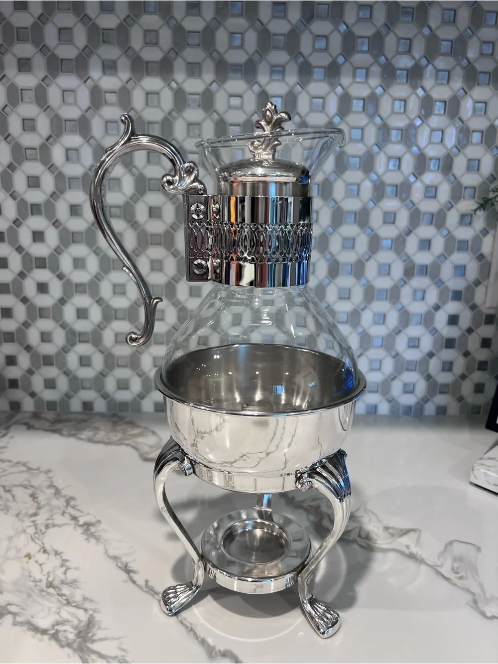 Vintage F.B. Rogers Silverplate Glass Coffee Carafe Warmer